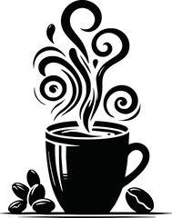 Silhouette of steam coming from hot drink vector style on white background