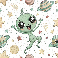 A cute alien leaps happily with a cheerful jump in a fun animated moment filled with energy

