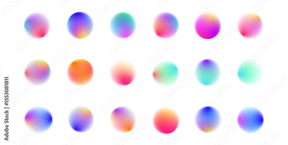 Poster set of defocused soft color gradient circles for creative graphic. round banner with neon gradient i