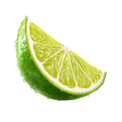 Juicy Lime Wedge with Water Droplets on Transparent Background