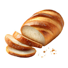 Sliced Crusty Bread Loaf on Transparent Background