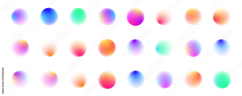 Poster set of defocused soft color gradient circles for creative graphic. round banner with neon gradient i