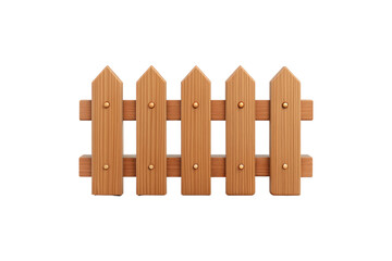 Wooden fence panel with rounded picket tops, natural timber construction, garden boundary, five posts, isolated on a transparent background
