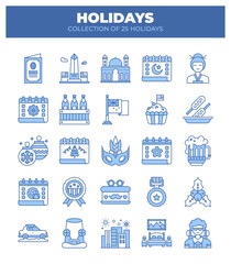Collection of 25 Holidays. Icons of Festive Traditions and Celebrations