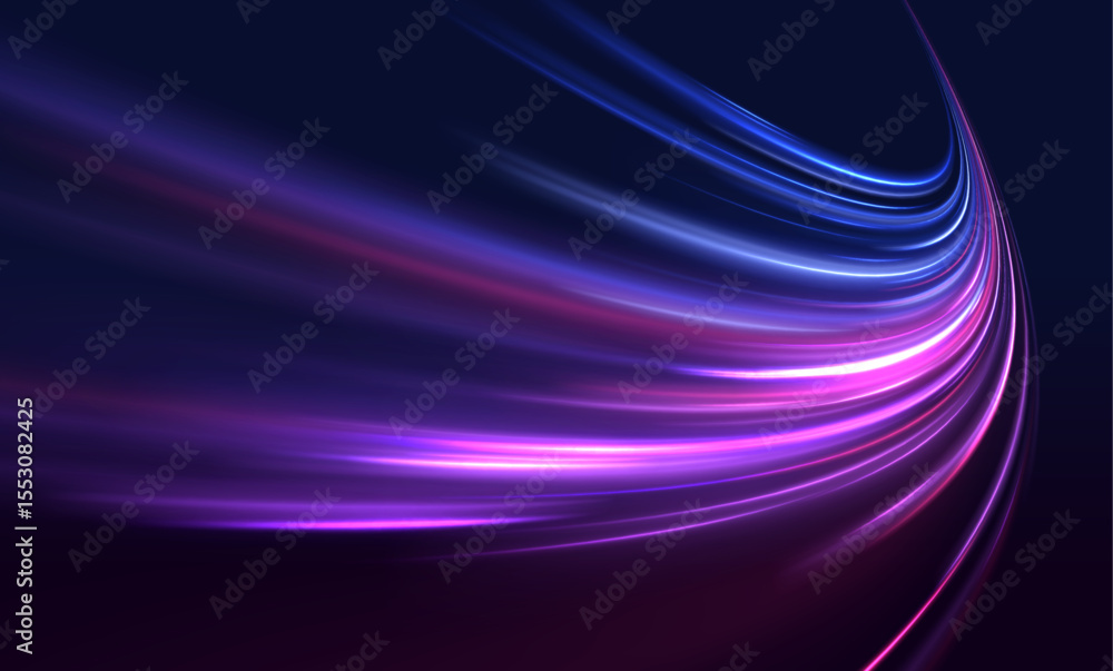 Aufkleber dynamic composition of bright lines forming lights track of speed movement, futuristic dark backgrou