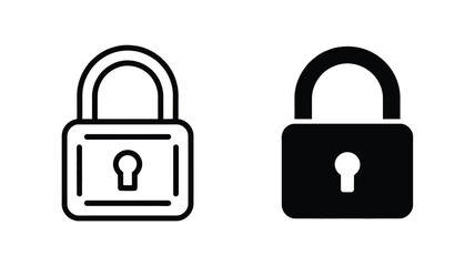 Padlock Icon Pair &ndash; Minimal Line and Bold Silhouette Style for Digital Use
