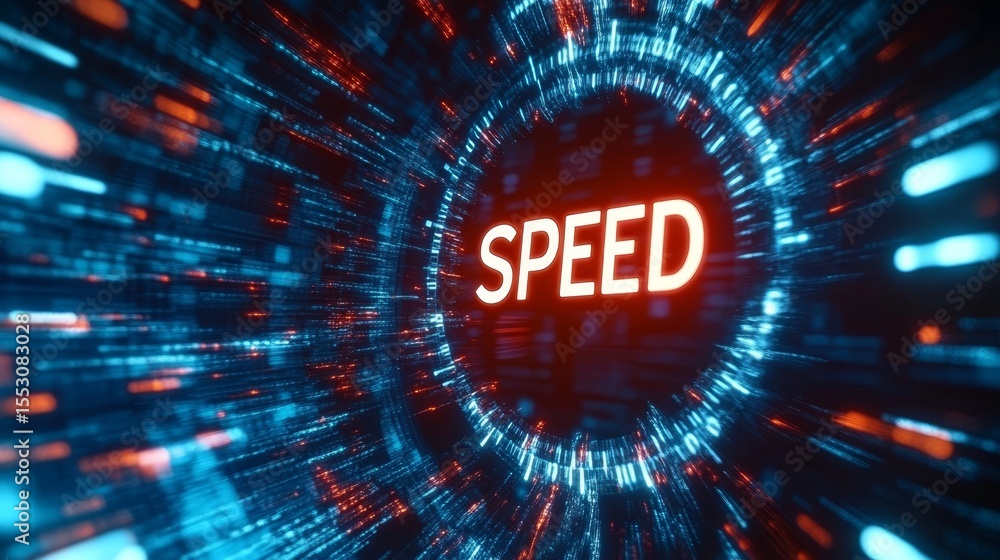 Poster futuristic digital internet speedometer displaying high velocity connection and data transfer meter
