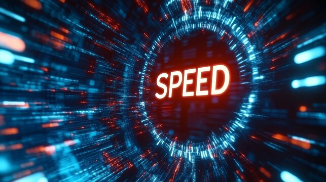 Futuristic Digital Internet Speedometer Displaying High Velocity Connection and Data Transfer Meter