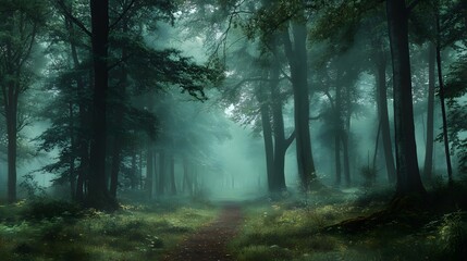 Obraz premium Enchanting Misty Woods Fantasy Forest Landscape Background