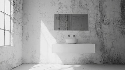 Modern Minimalist Bathroom Sink  Concrete Wall  Sunlit Interior