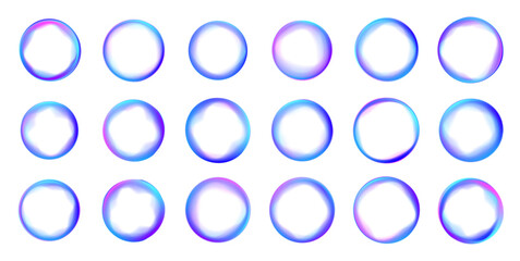 Abstract cosmic bright colorful round frame PNG. Iridescent chrome drops or hologram irregular freeform organic shapes. Smooth bright gradients in the form of an ellipse for banners, brochure, covers.