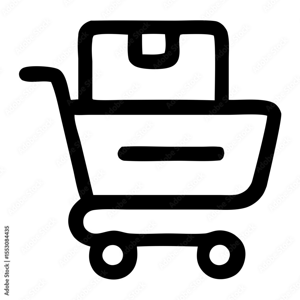 Poster outline simple shopping cart with box isolated line icon style