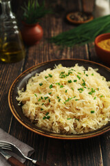 A bowl with traditional German Sauerkraut	