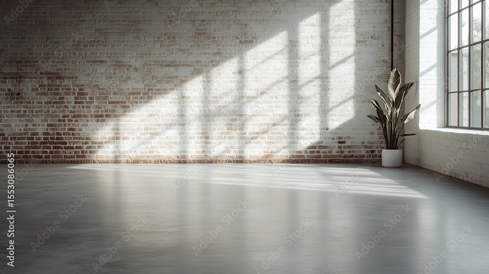 Poster this image captures a bright industrial living space with natural light streaming in through large w