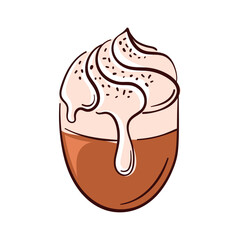 Flat illustration of a coffee cup with whipped cream and cinnamon seasoning. Perfect for cafe delivery packaging, bakery branding or food design element on white background.