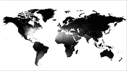 World Map Monochrome Earth Geography Cartography Global Black And White Continents Countries