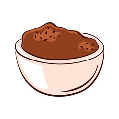 Bowl filled with ground cinnamon in flat style. Perfect for spice packaging, culinary recipe book and kitchen wallpaper.
