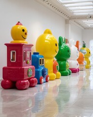 Colorful, large-scale figures arranged in a gallery.
