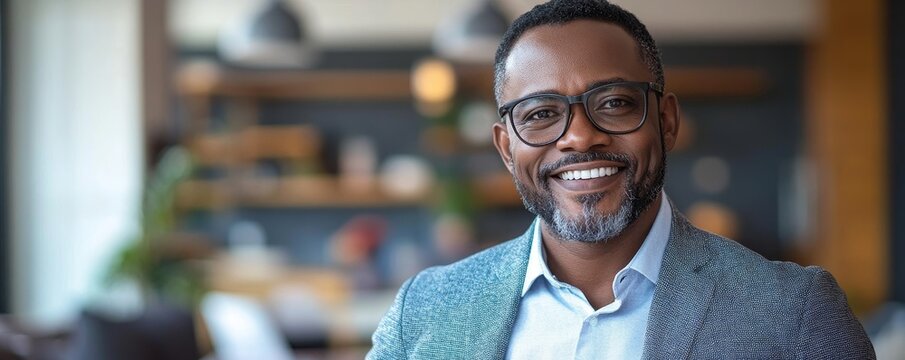 Successful businessman smiling at the camera while holding a smartphone, exuding confidence and accomplishment in a professional setting, Generative AI