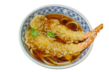 Title: A Delightful Bowl of Udon with Crispy Shrimp Tempura