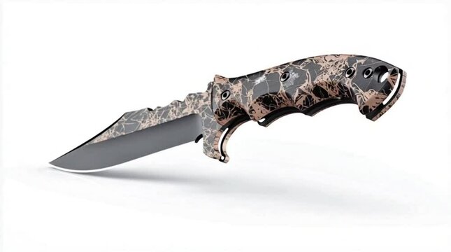 3D render of military tactical knife with serrated design