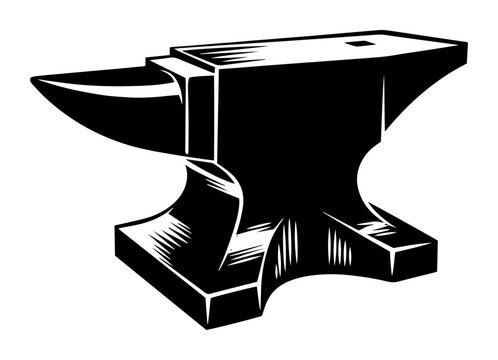 black and white vector of anvil in vintage engraving style for blacksmith or metalwork