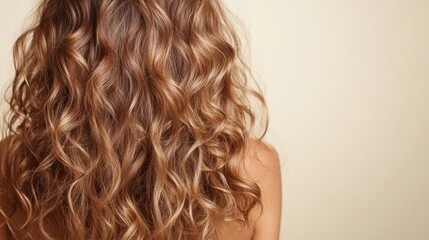 Fototapeta premium A stunning view of long, wavy hair adorned with beautiful golden highlights that add richness and depth, embodying a sense of natural beauty and carefree elegance.