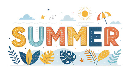 summer set of colorful floral elements