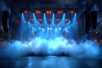 Free stage with spotlights and smoke illuminating night sky