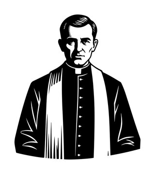vintage black and white vector of a catholic priest in cassock and stole, perfect for religious or historical designs