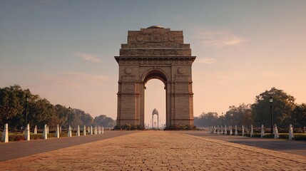 India Gate New Delhi Serene dawn vista historical monument cultural landmark architecture archway