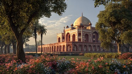 Humayun s Tomb Landscape A Mughal Era Garden Oasis Architecture flowers India heritage tourism trees