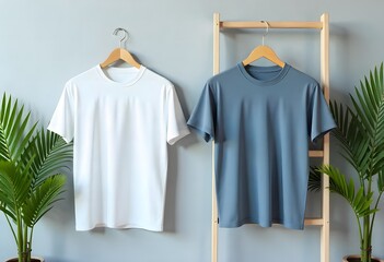 Shirts and t-shirts on hangers, perfect for showcasing your clothing, fashion, and textile designs