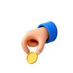 3D Render of a Hand Holding a Gold Coin  Financial Success, Investment, and Wealth Concept