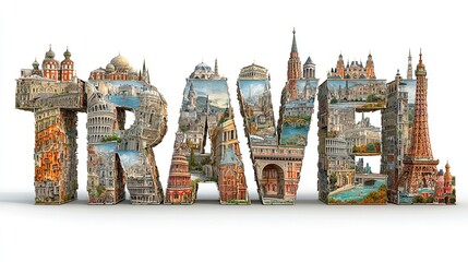 Travel Dreams World Tour of Architectural Wonders Landmarks in a Collage Design Vacation Global