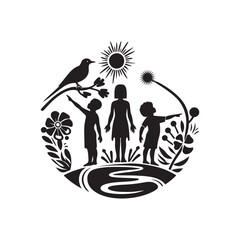 National Aboriginal & Torres Strait Islander Children's Day Silhouette Vector Illustration, Solid White Background.