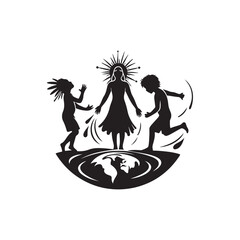 National Aboriginal & Torres Strait Islander Children's Day Silhouette Vector Illustration, Solid White Background.