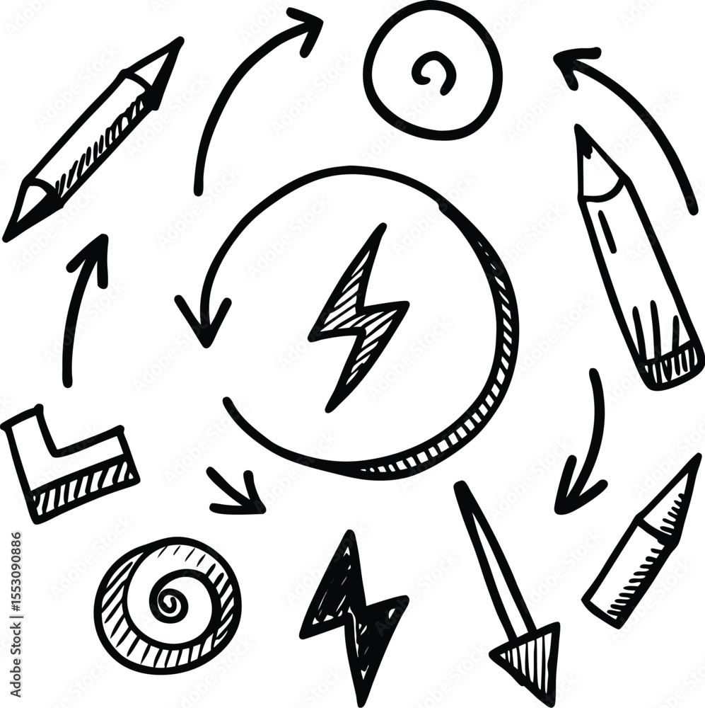 Poster set of hand drawn sketch arrows vector icons and symbols design collection
