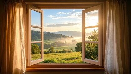 Fototapeta premium Scenic Sunrise View From Window