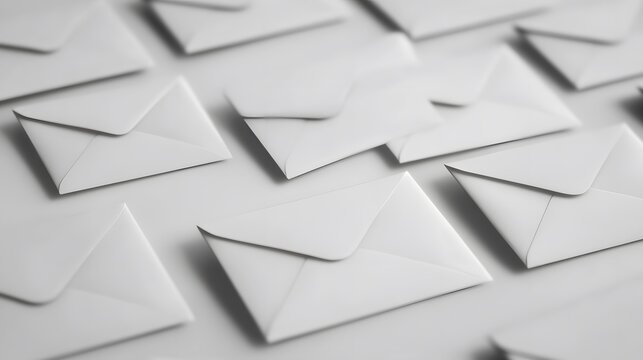 Many Blank White Envelopes on White Background