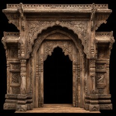 Ornate wooden archway with intricate carvings.