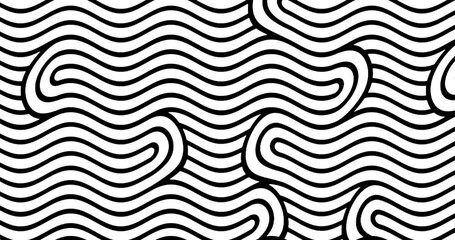 4k seamless loop black and white geometric wavy pattern. Geo overlay textures animated. 70s 80s retro vintage style. Abstract stripes modern pattern. Optical illusion lines psychedelic sale background - Powered by Adobe