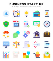 Business Start Up Icons Pack Flat Style. Vector illustration.