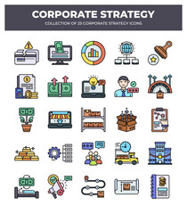 Collection of 25 Corporate Strategy Icons: Business. Finance. and Marketing Visuals