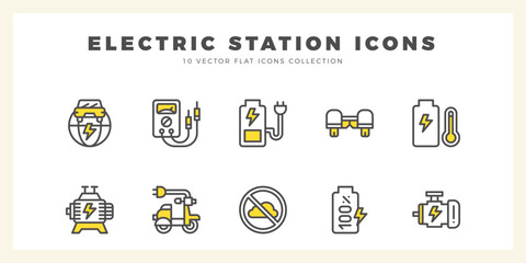 10 Electric Station Two Color icons pack. vector illustration.