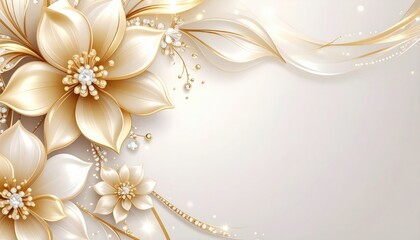 Elegant floral design displaying golden blossoms on soft cream background digital art modern aesthetic serene atmosphere close-up view beauty and nature concept