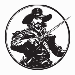 Brave Musketeers with Swords in a Circle Vector Design for Courage and Unity