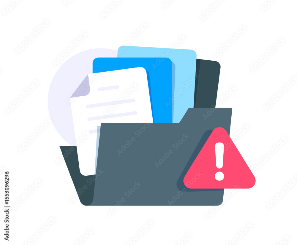 Poster full folder with overflowing documents,storage full concept with paper files coming out of file fold