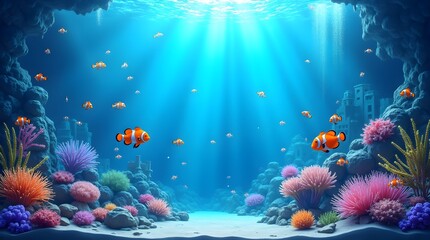 Naklejka premium coral reef and fishes, 