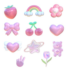 set of pink cute 3d elements 